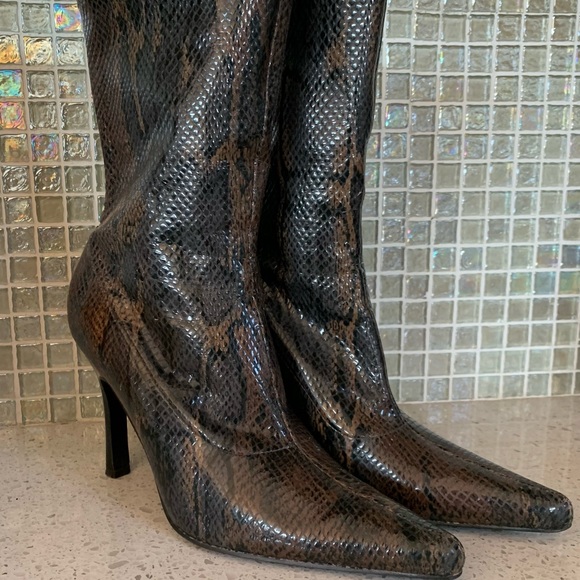 Mid-Calf Snakeskin Print Booties - Picture 2 of 6